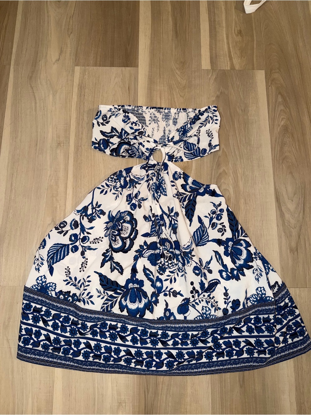 Blue & White Floral Tie-Front Mini Dress